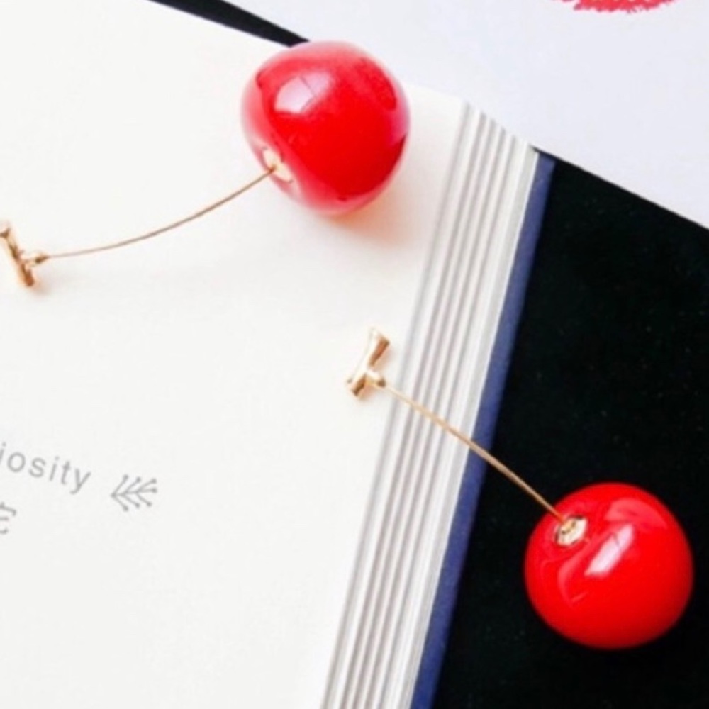 Cherry Earrings Drop Dangle Red \ NEW - Picture 5 of 8